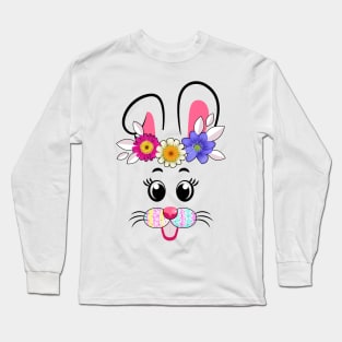 Funny Easter Bunny Rabbit Face Easter Day Women Girls Long Sleeve T-Shirt